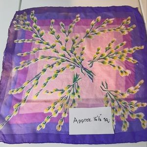 100% Silk Hand Rolled Vintage Handkerchief Hanky Neckerchief Purple Floral
